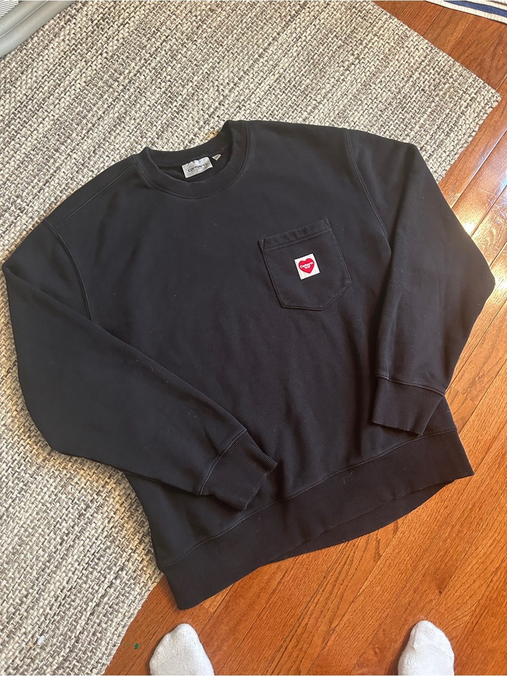 Carhartt Black Crewneck Sweatshirt with Red Heart Patch